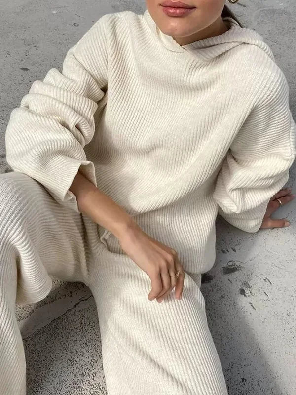 Damen Hoodie Set Gestreift Baumwolle