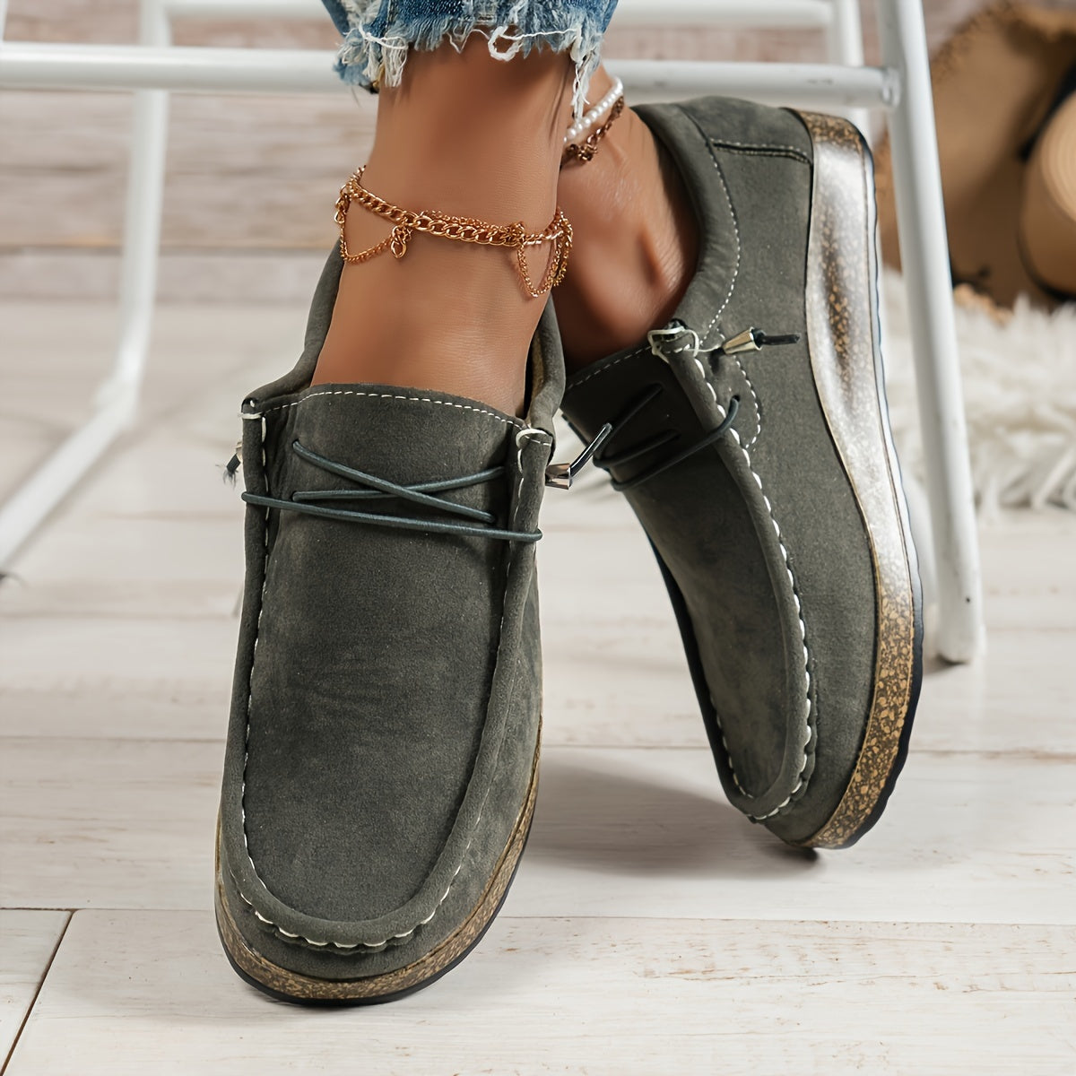 Norvielle Damen Flats Schlicht Leder Schwarz - Norvielle