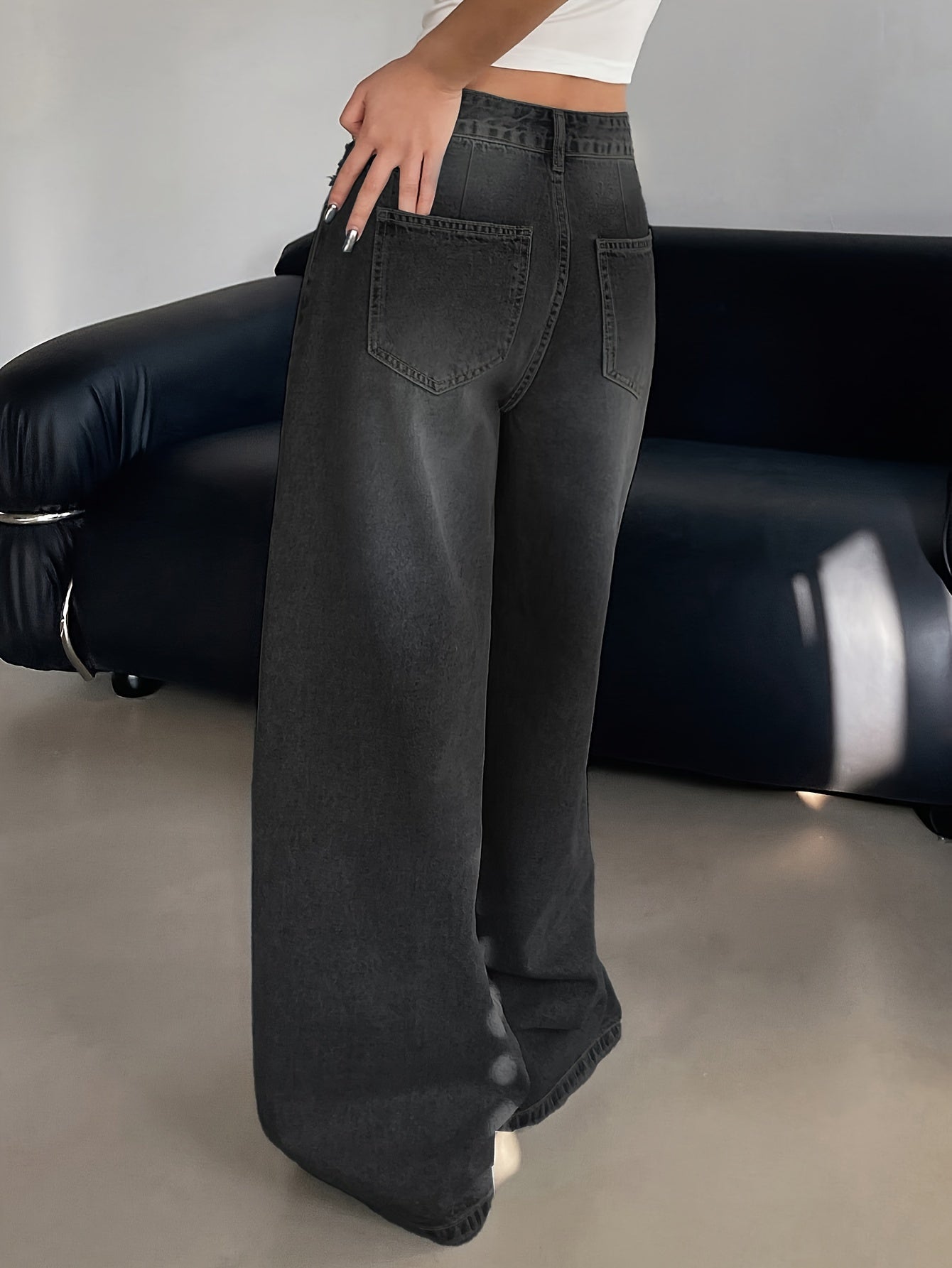 Damen Baggy Jeans Weite High Waist Gerades Bein