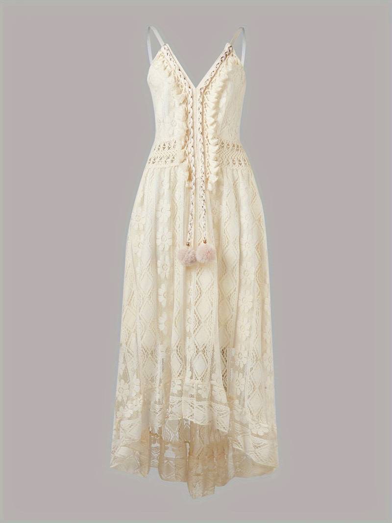 Damen Maxi-Sommerkleid Spaghettiträger V-Ausschnitt Boho-Stil