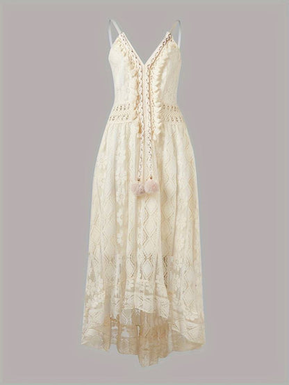 Damen Maxi-Sommerkleid Spaghettiträger V-Ausschnitt Boho-Stil
