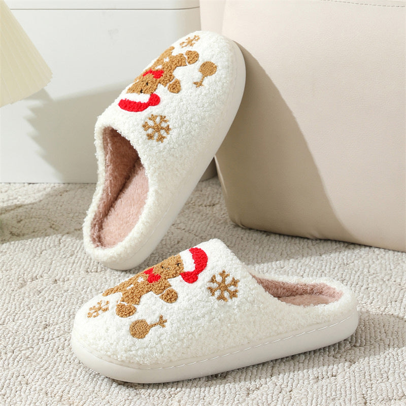 Weihnachtliche Damen Hausschuhe Warmes Plüsch Schneeflocken Design