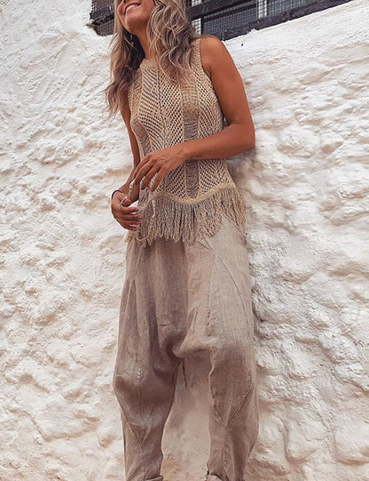 Damen Ärmelloses Tassel-Knitt-