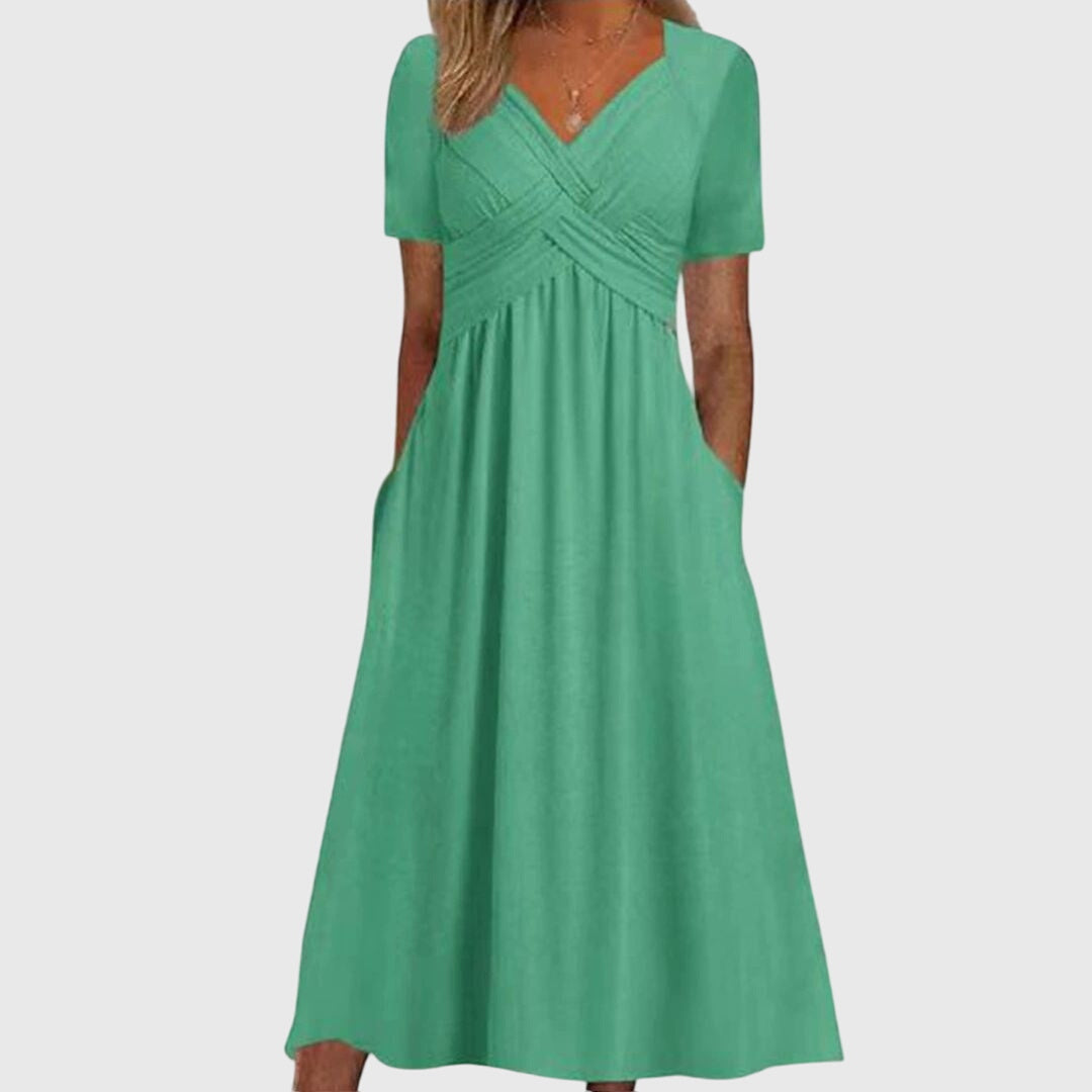 Damen Maxikleid V-Ausschnitt Kurzärmel - Norvielle