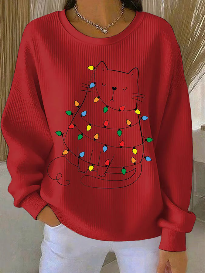 Weihnachtsstrickpullover Katzenmotiv