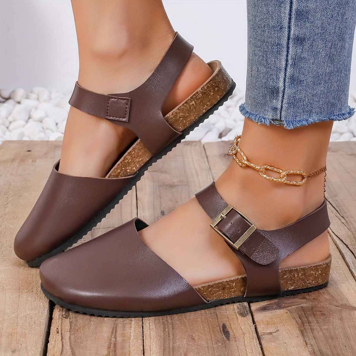Damen Slingback Sandalen Kork Geschlossene Spitze