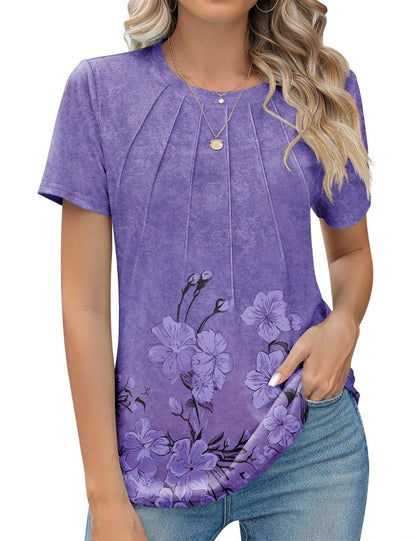 Damen Plissee-T-Shirt Rundhalsausschnitt