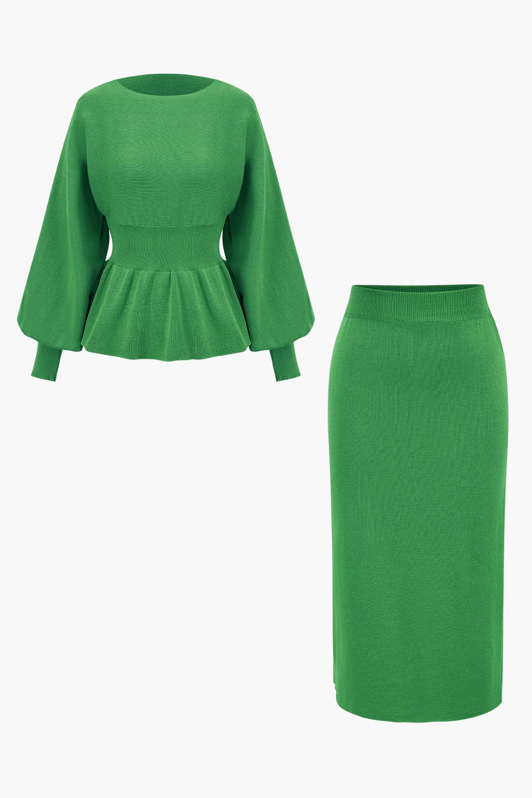 Damen Strick-Set Peplum- Bleistiftrock Elegantes Ensemble