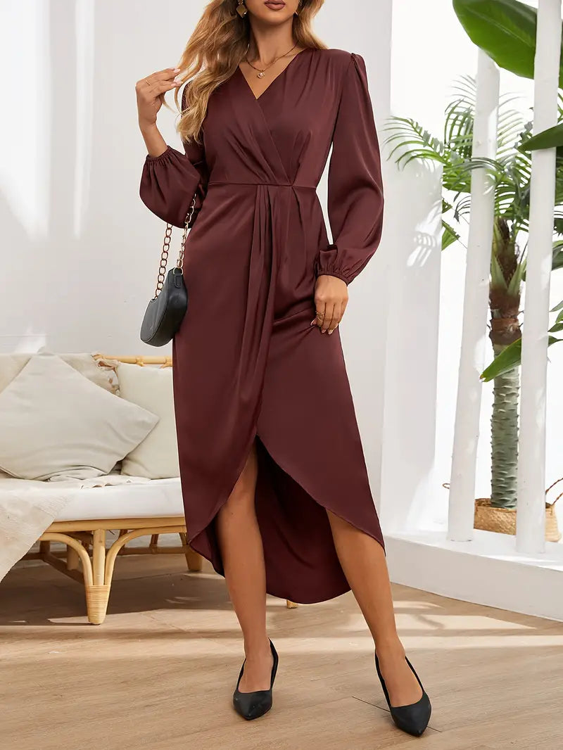 Damen Wickelkleid V-Ausschnitt Fließend Elegantes