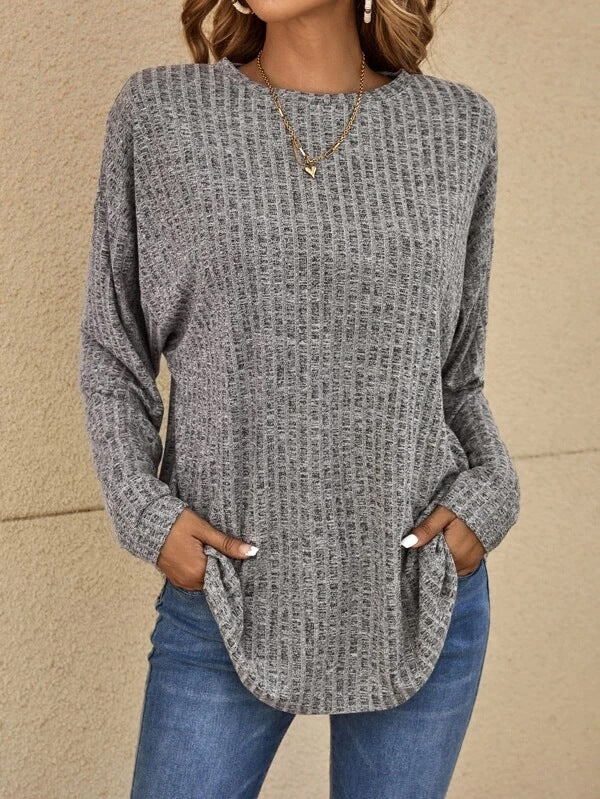 Damen Pullover Relaxed Fit Weiches Strick Langarm Beige