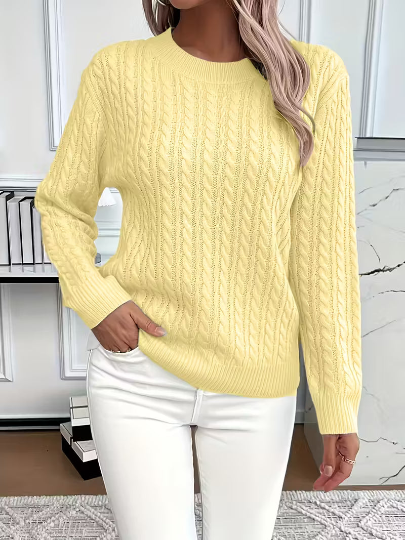 Damen Strickpullover Zopfmuster Winterbaumwolle Beige