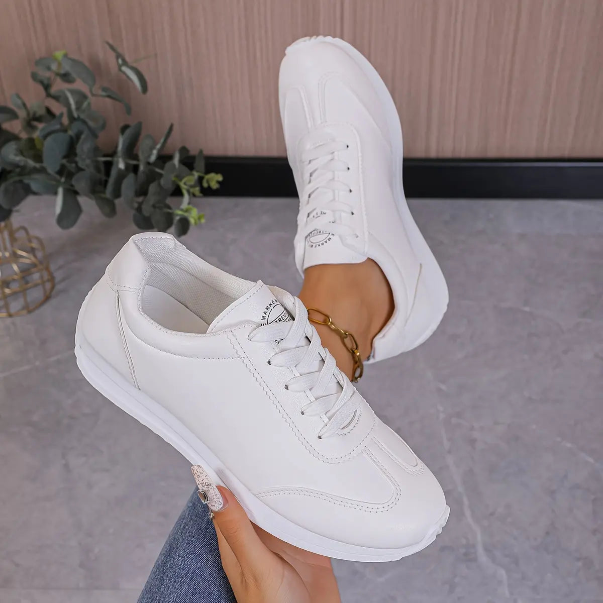 Damen Sneaker Weiß Baumwolle Bequem