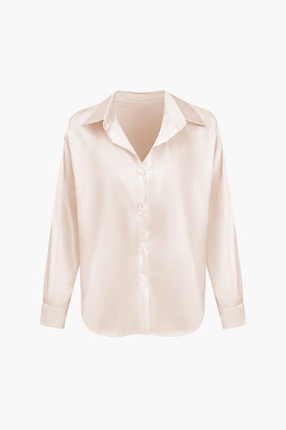 Elegante Damen Langarmbluse Seidiger Satin