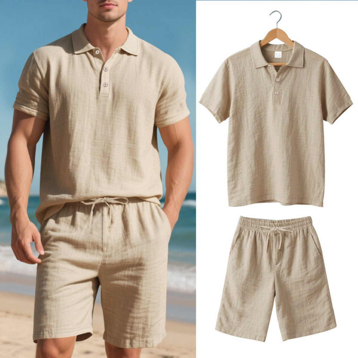 Norvielle Damen Kurzärmliges Poloshirt und Shorts Strandanzug