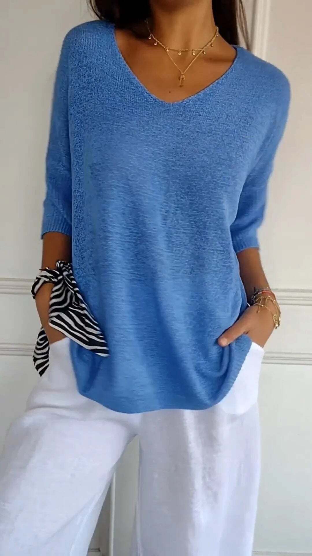 Norvielle Damen Pullover V-Ausschnitt Gestrickt