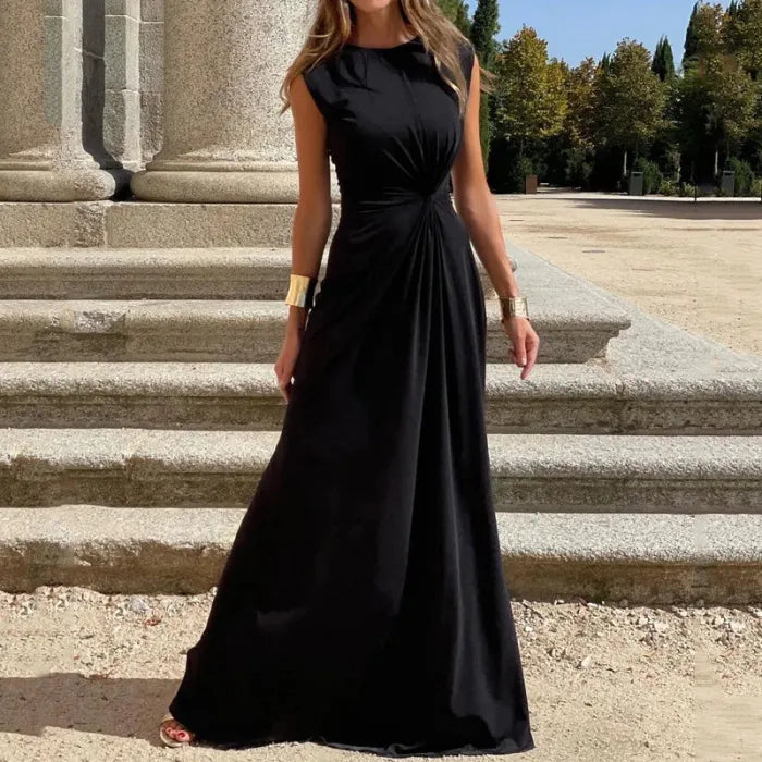 Damen Elegantes Maxikleid Langarm V-Ausschnitt Solide Farbe