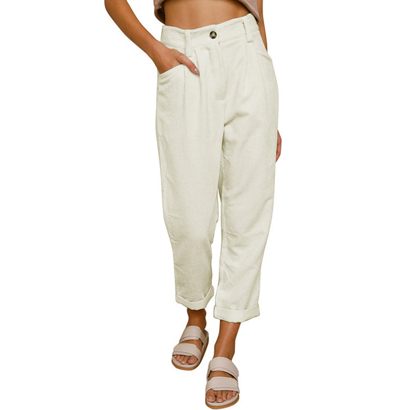 Hohe Damen-HoseLockerfallend Komfortabel Beige