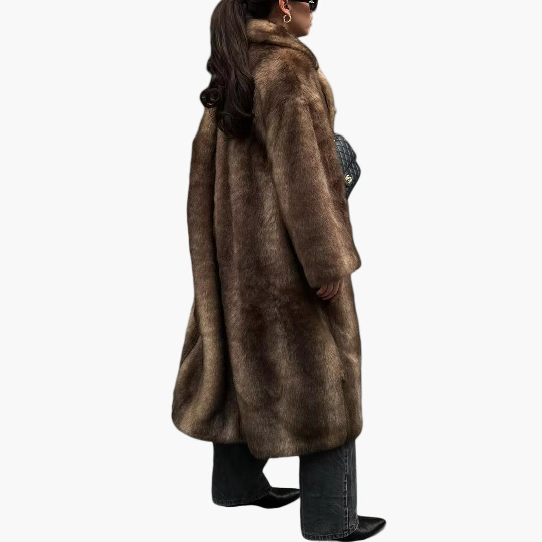 Damen Warmer Oversized Kunstfell Mantel Lang