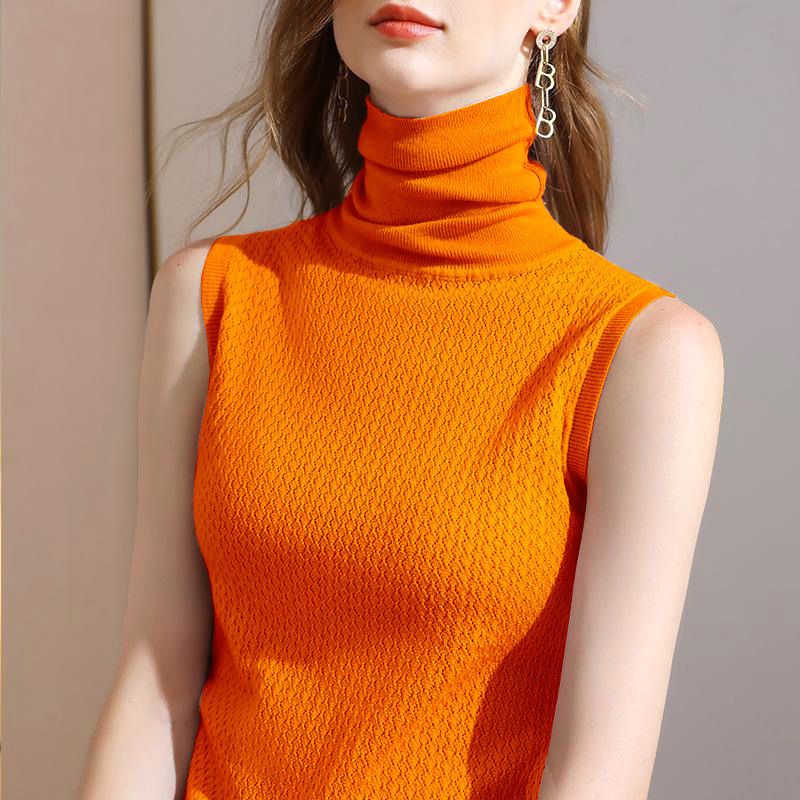 Norvielle Damen Ärmelloser Hochgeschlossener Pullover