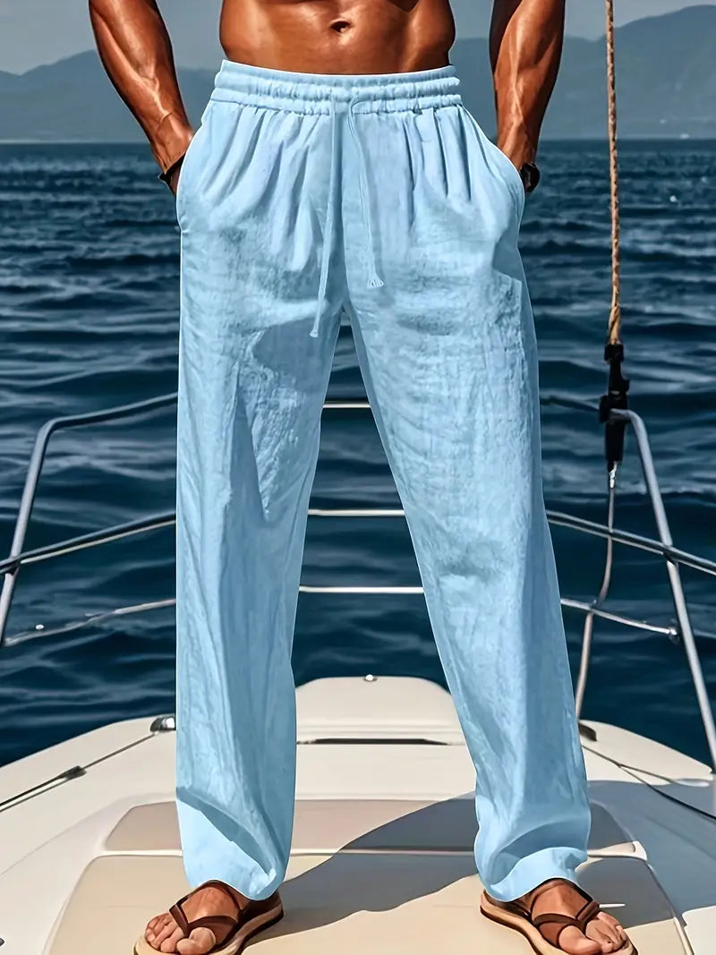 Herren Lange Leinenhose Sommer Beige