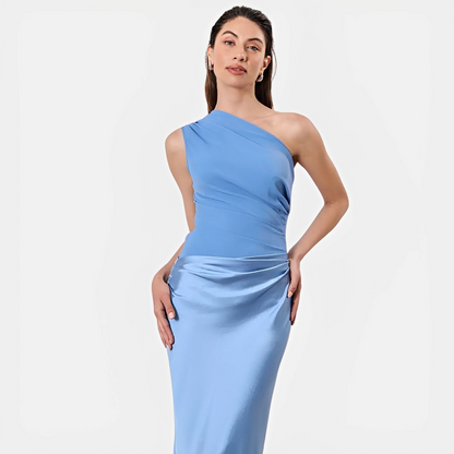 Damenkleid Asymmetrischer Kragen Gerader Rock