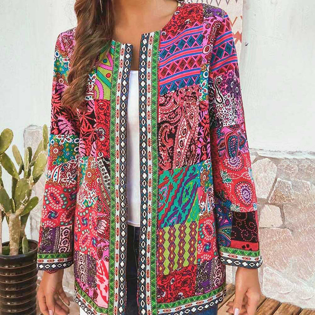 Damen Boho Patchwork Jacke