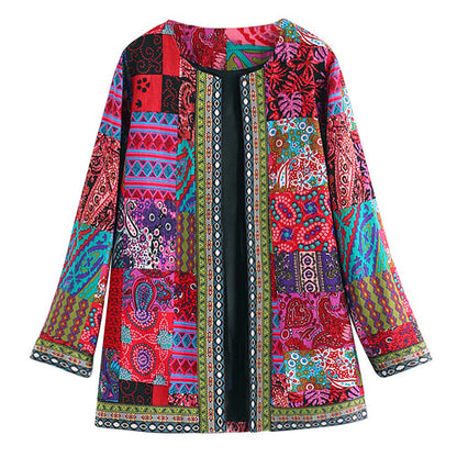 Damen Boho Patchwork Jacke