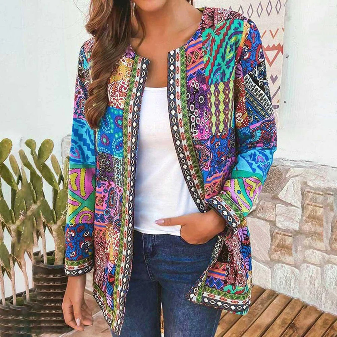 Damen Boho Patchwork Jacke