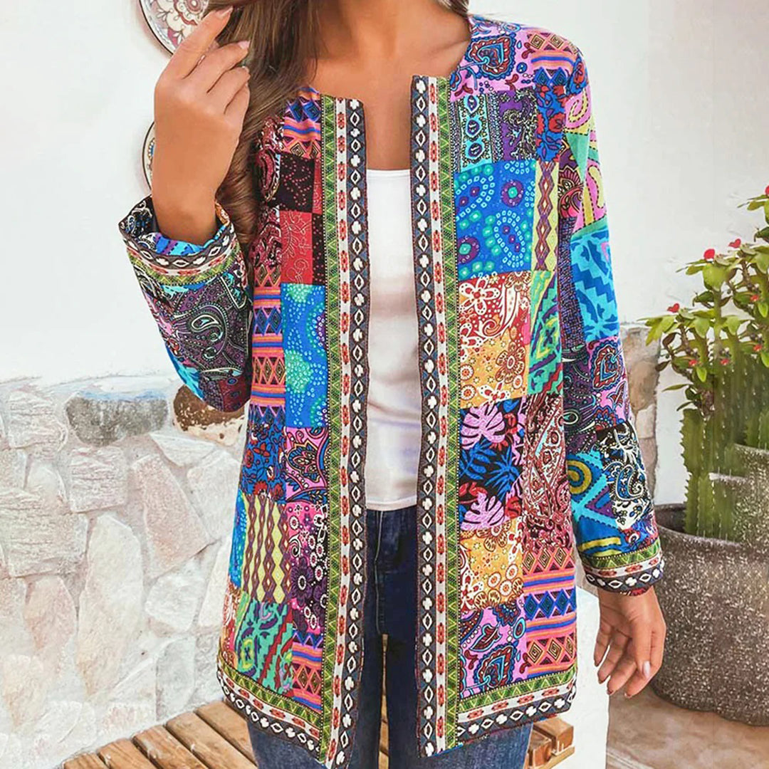 Damen Boho Patchwork Jacke