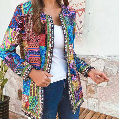 Damen Boho Patchwork Jacke