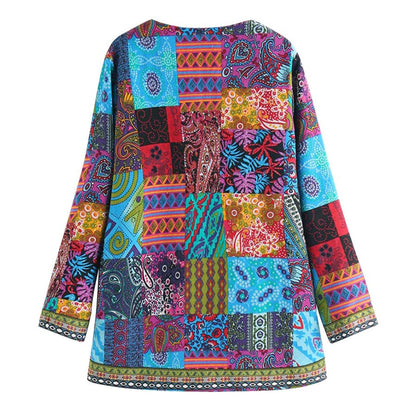 Damen Boho Patchwork Jacke