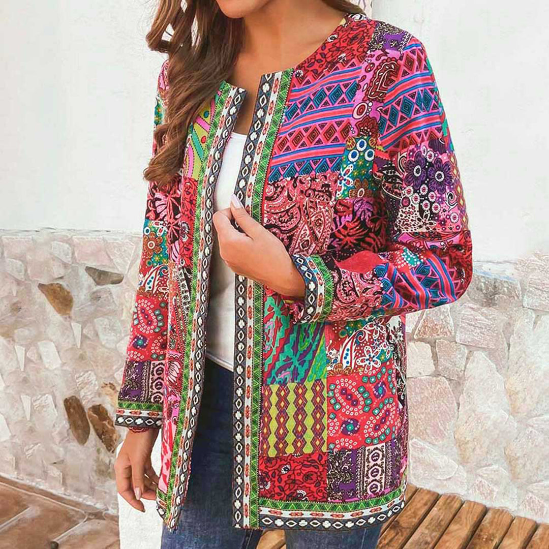 Damen Boho Patchwork Jacke