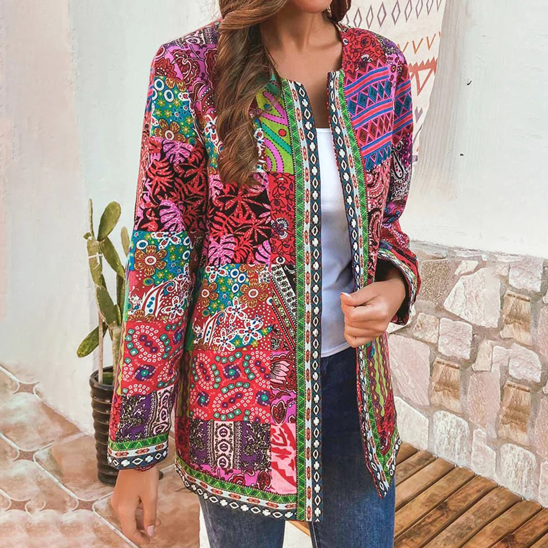 Damen Boho Patchwork Jacke