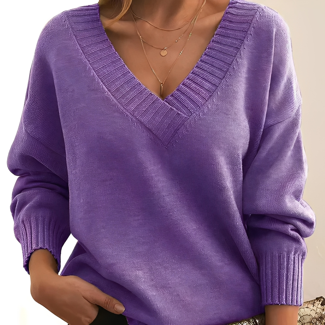 Damen V-Ausschnitt Pullover Bequem Warm