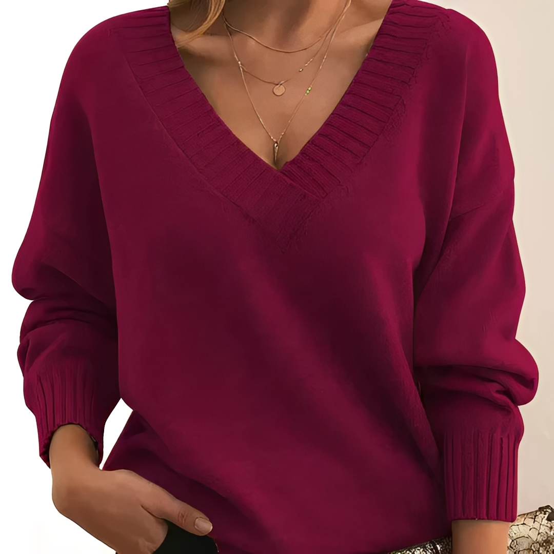 Damen V-Ausschnitt Pullover Bequem Warm
