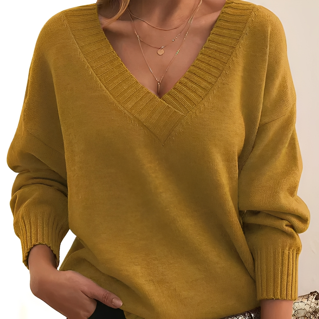 Damen V-Ausschnitt Pullover Bequem Warm