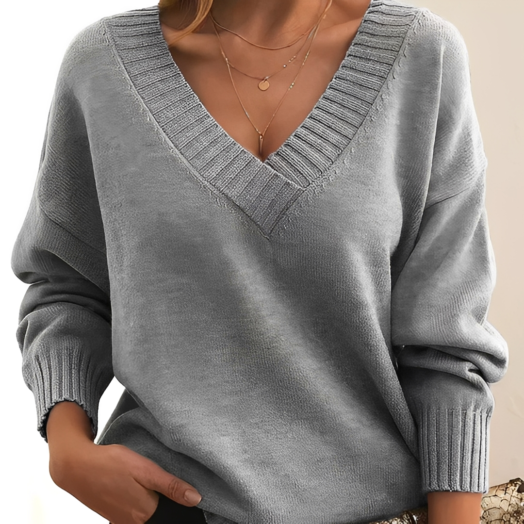 Damen V-Ausschnitt Pullover Bequem Warm