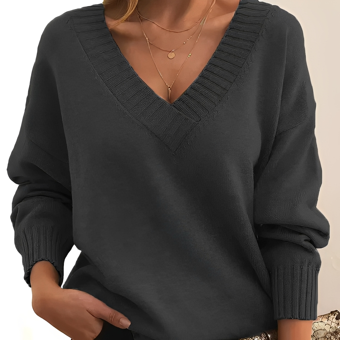 Damen V-Ausschnitt Pullover Bequem Warm