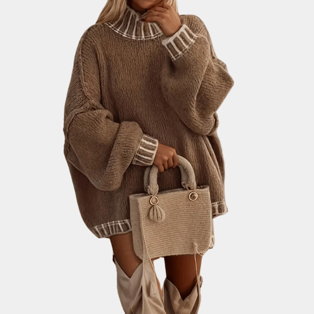 Damen Oversized Rollkragen Strickpullover Braun Weich - Norvielle