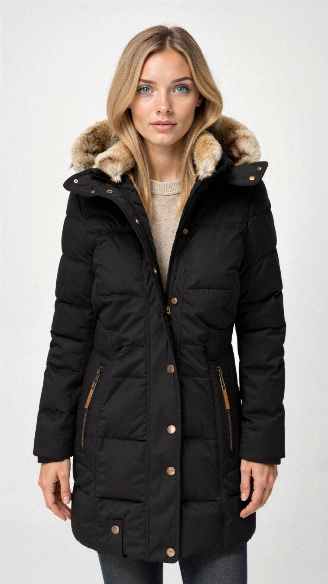 Chantall Damen Pufferjacke Warm Isoliert Schwarz - Norvielle