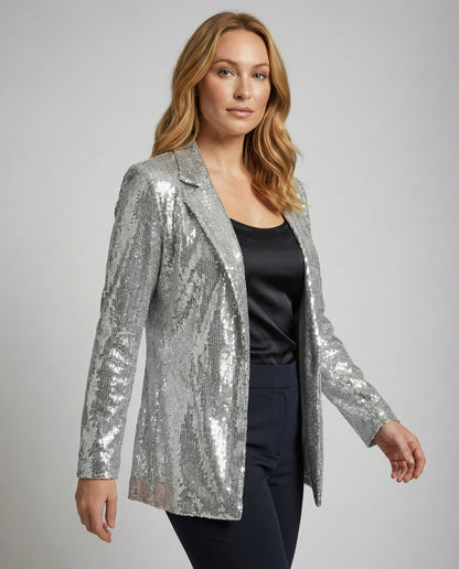 Pailletten Blazer Damen Revers Jacket - Norvielle