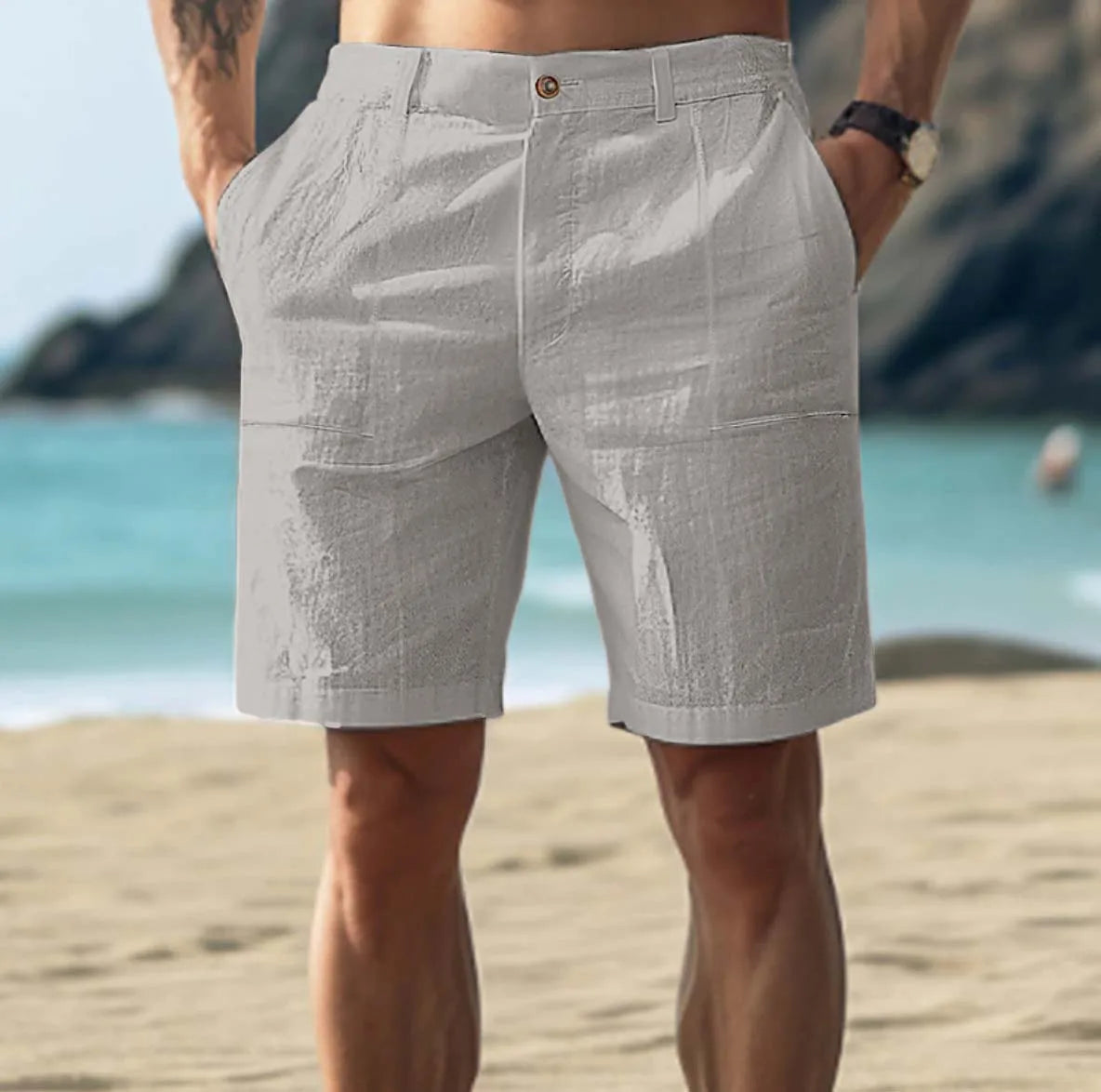 Herren Strandshorts Klassische Passform Freizeit Beige