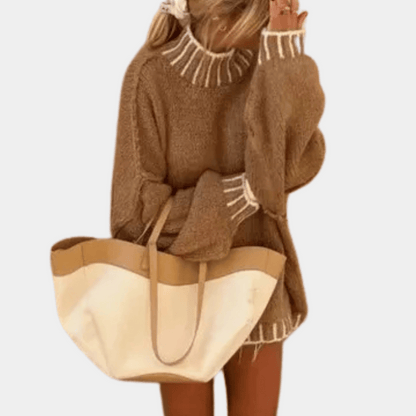 Damen Oversized Rollkragen Strickpullover Weich