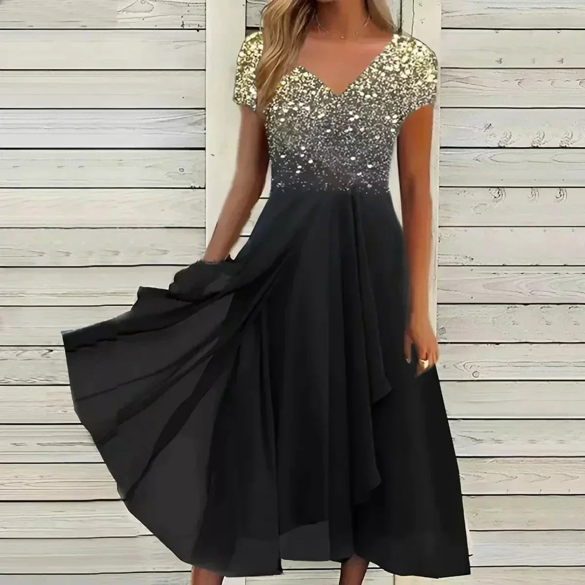 Damen Abendkleid Kurzärmelig Floralmuster