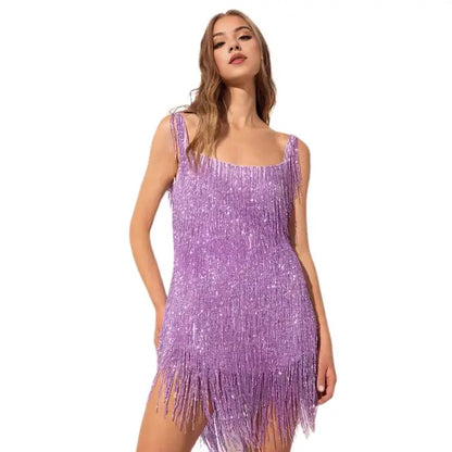 Norvielle Damen Paillettenkleid Fransen