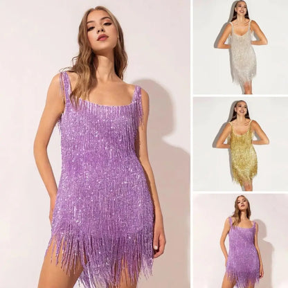 Norvielle Damen Paillettenkleid Fransen