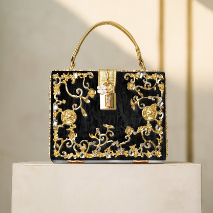 Himmelblaue Abendtasche Acryl mit Golddekor Barock