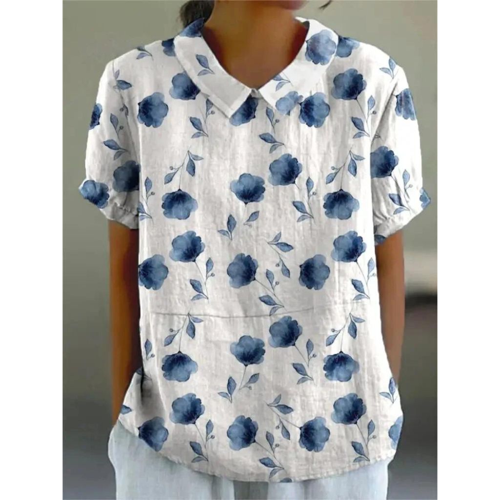 Damen Bluse Blumenmuster Kurze Ärmel