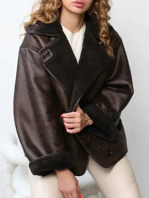 Damen Lederjacke Vintage Lederoberfläche