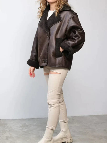 Damen Lederjacke Vintage Lederoberfläche Schwarz - Norvielle
